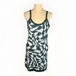 Stitch & Pine Women’s Lg Sweater Dress Green White Midi Knit Body-con Boho